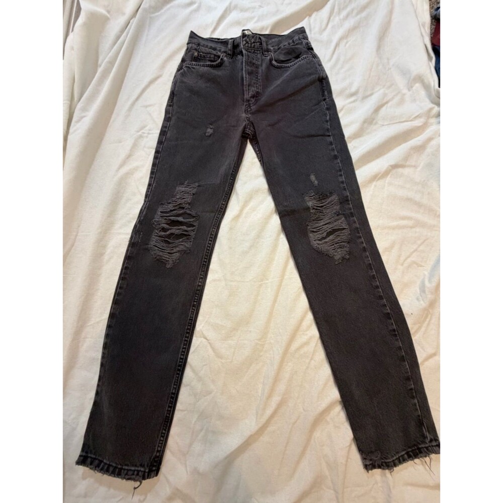 Free People Distressed Straight Leg Jeans in Black size 25
